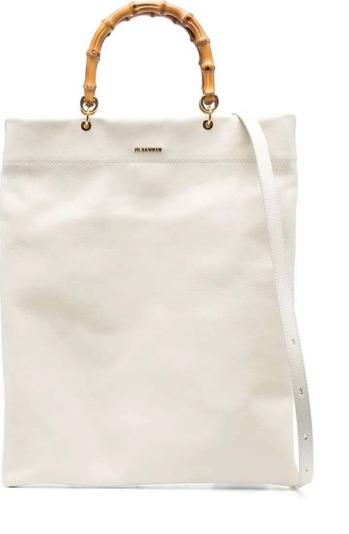 Bamboo-Handle Leather Tote Bag