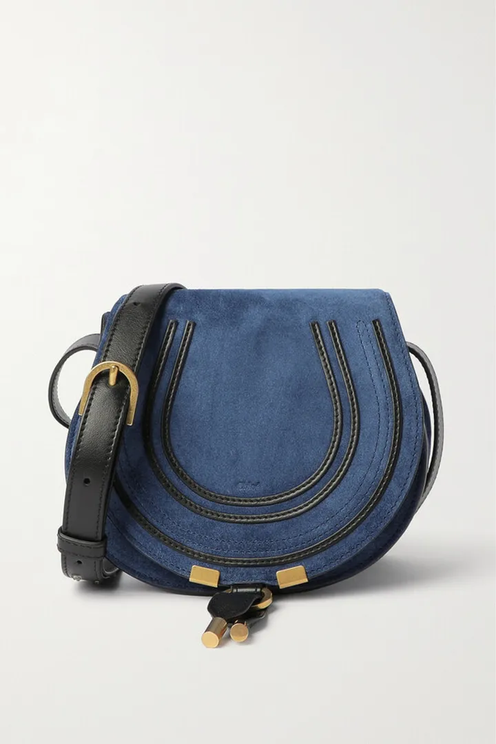 Chloé - Marcie Leather-trimmed Suede Shoulder Bag - Blue
