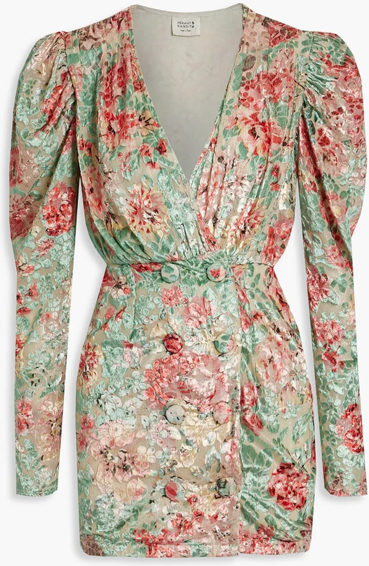 Olivia double-breasted printed devoré-velvet mini dress
