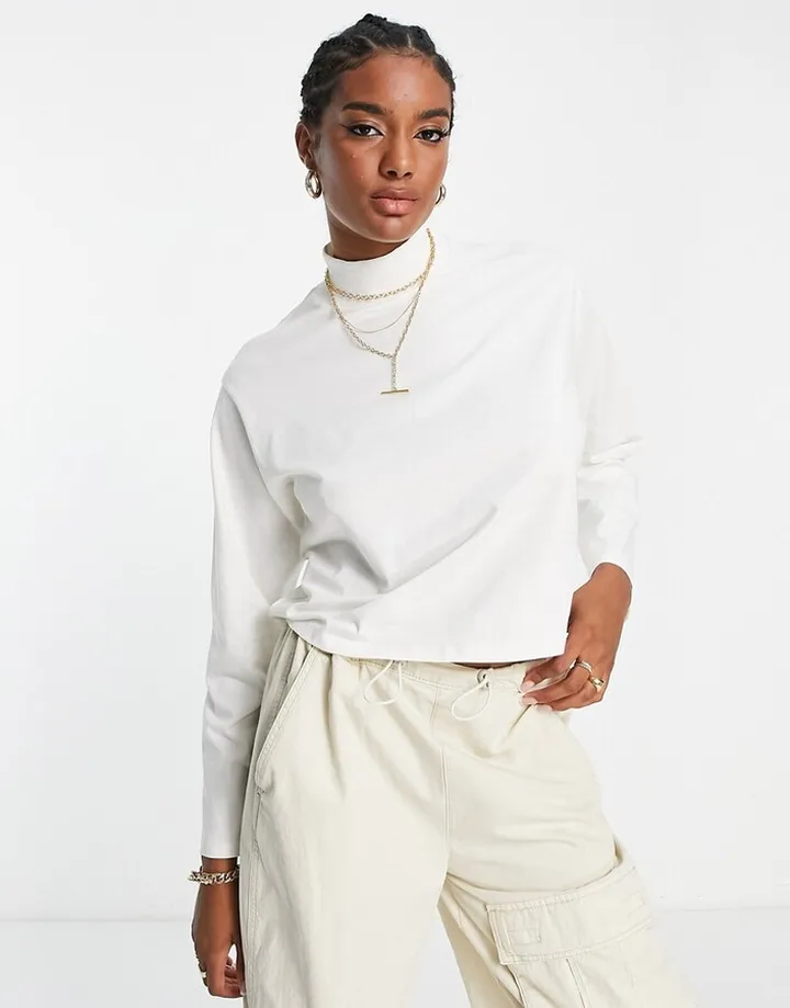 ASOS DESIGN boxy high neck long sleeve T-shirt in ecru