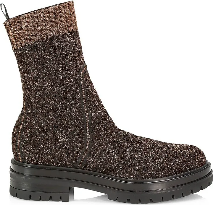 Women's Lug-Sole Lurex Bouclé Combat Boots