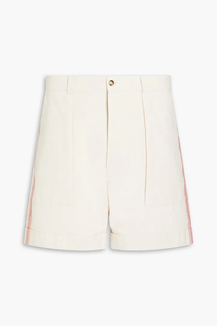 Bead-embellished striped cotton shorts