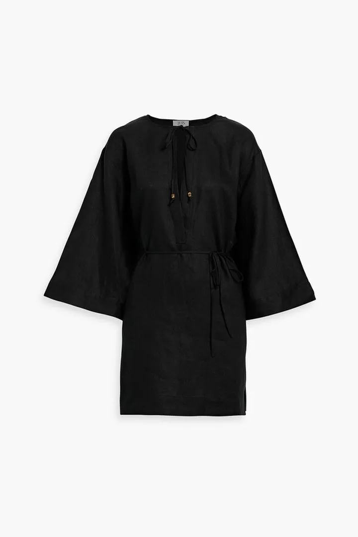 Belted linen mini dress