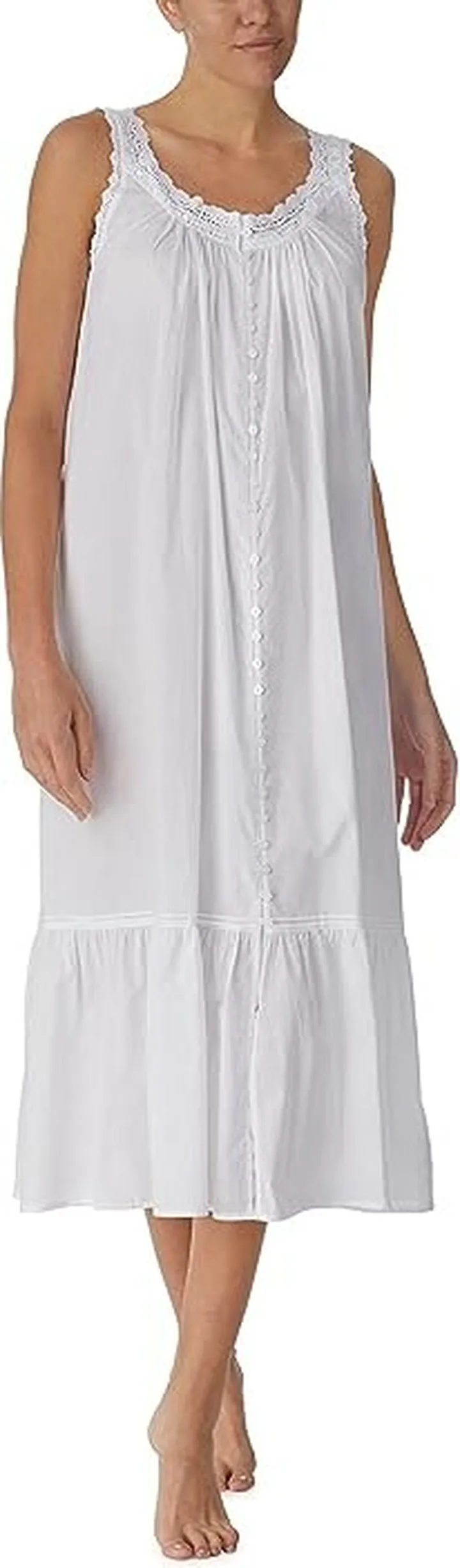 Eileen West Sleeveless Button Front Gown (White) Women's Pajama