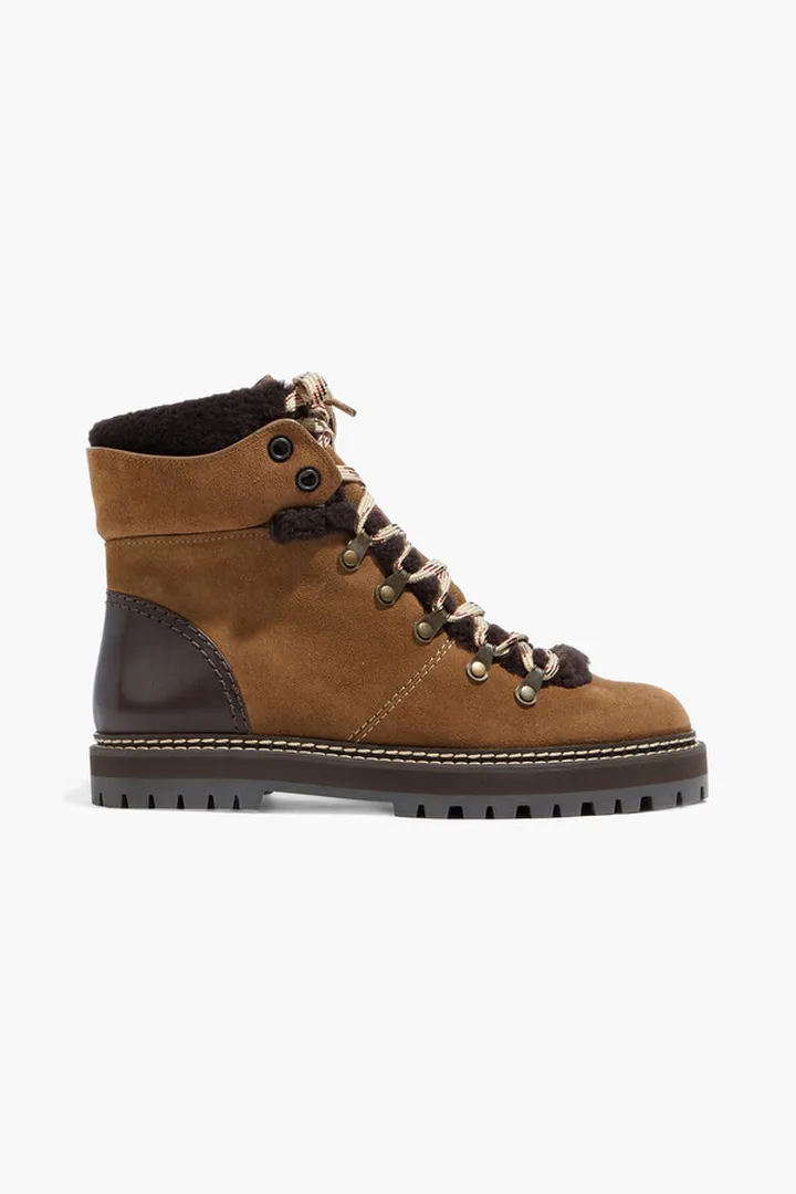 Eileen shearling-trimmed suede ankle boots