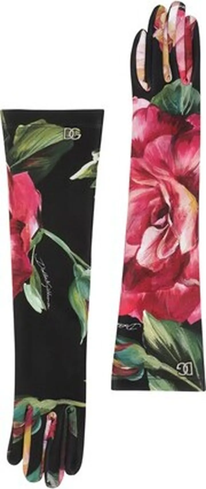 Rose-print jersey gloves with logo