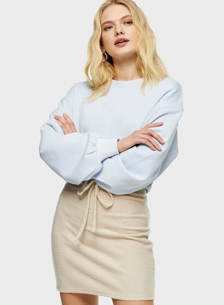 Fluffy Tie Waist Mini Skirt