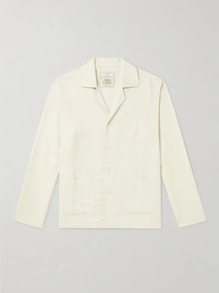 Camp-Collar Linen-Gauze Pyjama Shirt