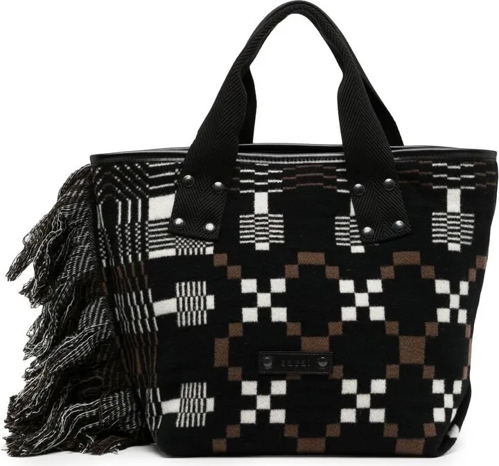 Geometric-Print Tassel Tote Bag