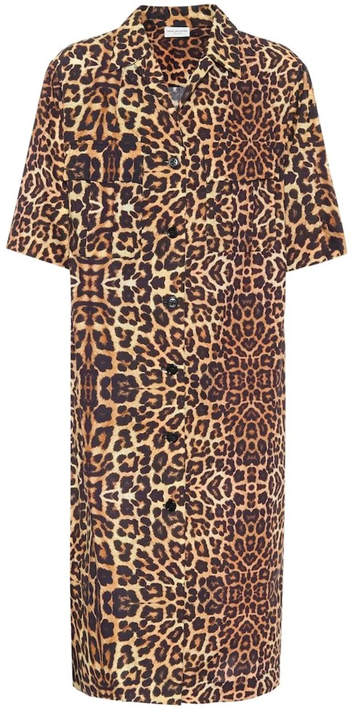 Leopard-print cotton shirt dress