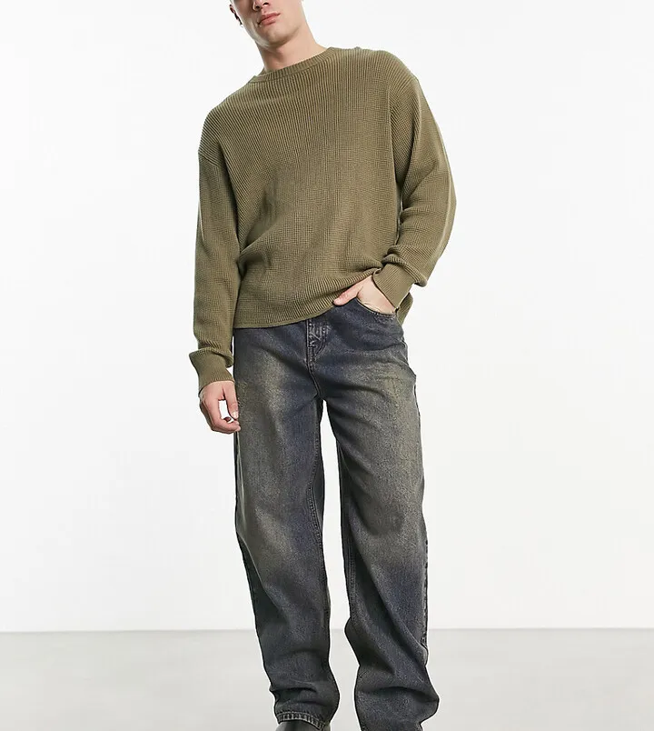 Reclaimed Vintage baggy dad jeans in grunge blue wash
