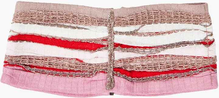 Pleated metallic crochet-knit waist belt