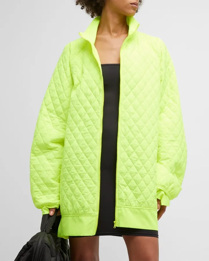 Quilted Oversized Neon Turtle Bomber Jacket
