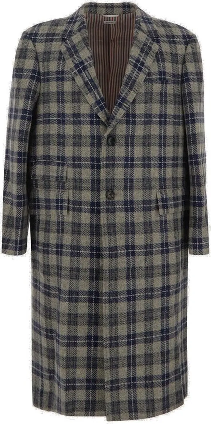 Thom Browne Check Pattern Single-Breasted Overcoat