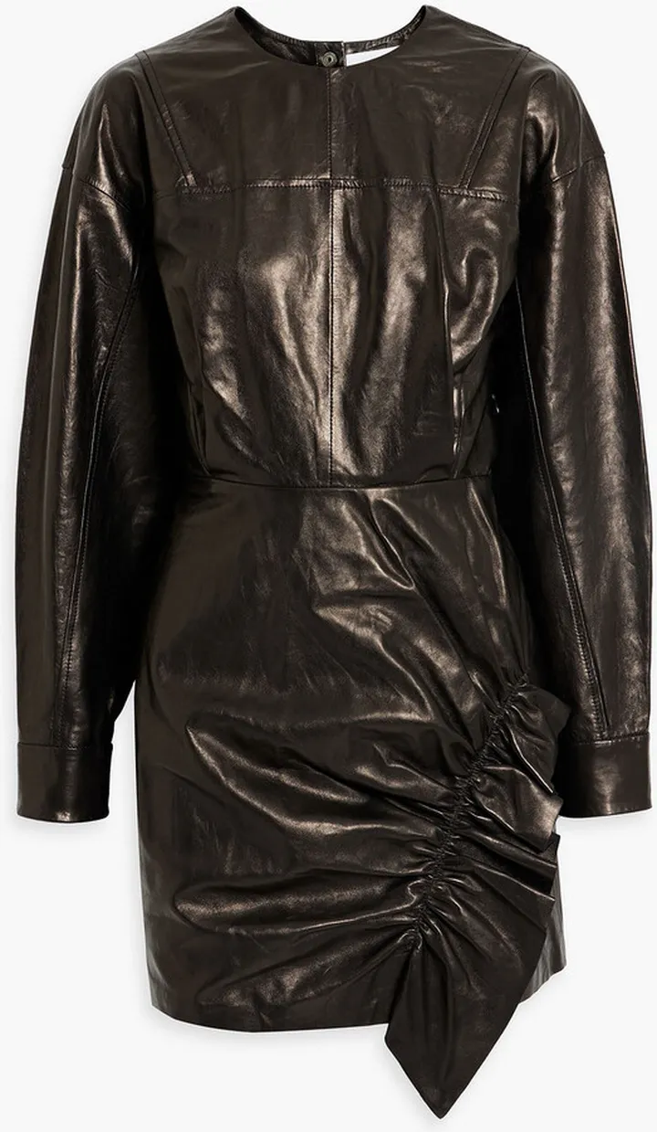 Aki ruched leather mini dress
