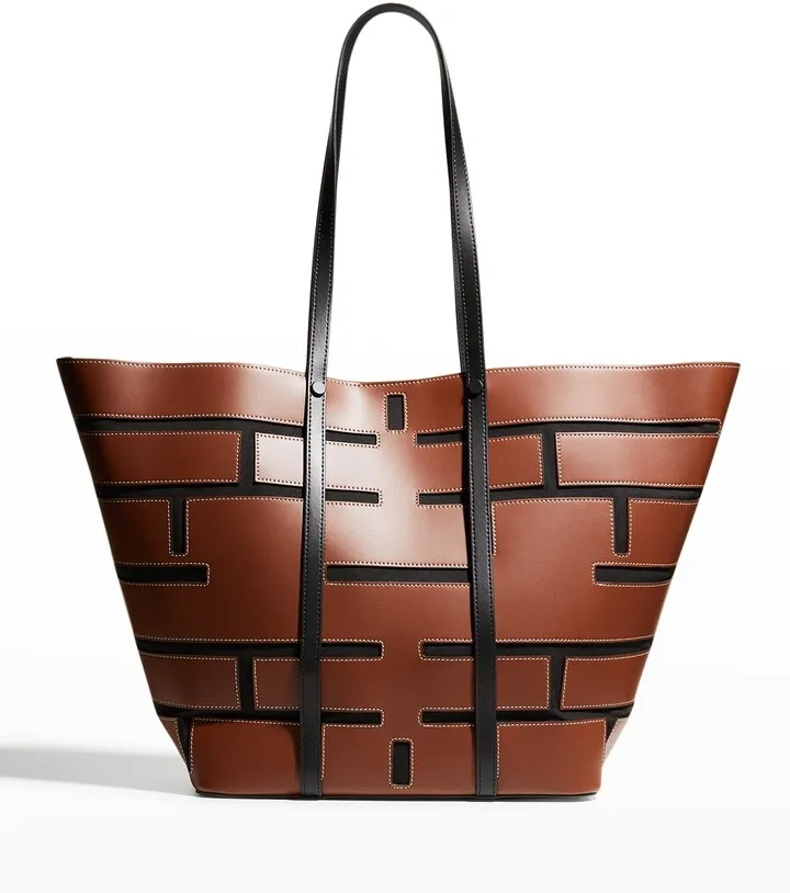 Plaque Cutout Leather Tote Bag