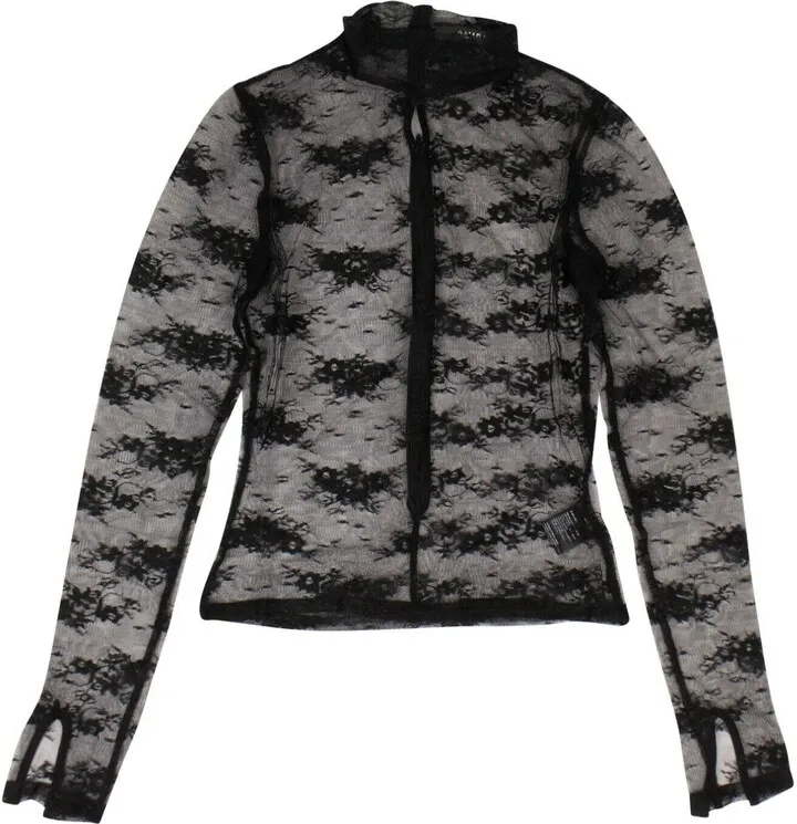 Black Floral Lace Turtleneck Top