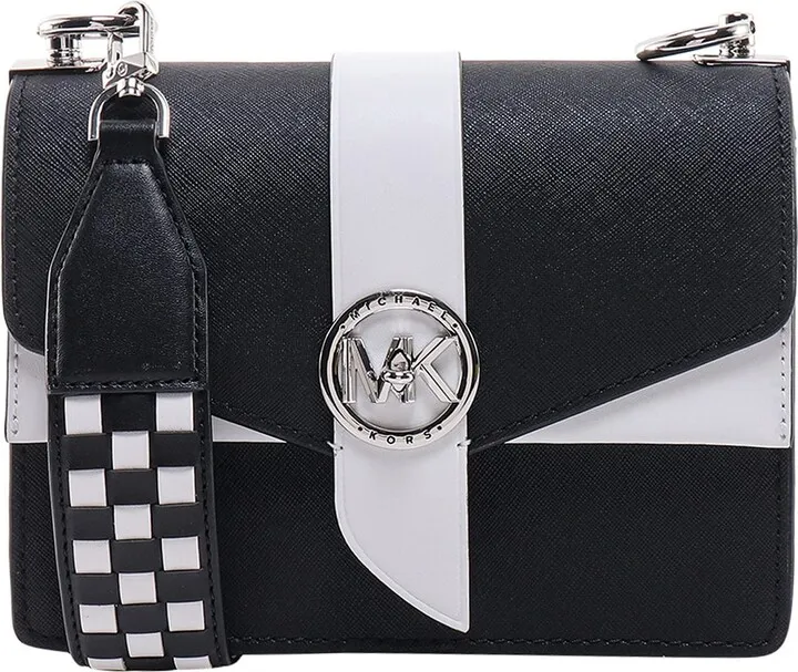 Leather shoulder bag with frontal monogram