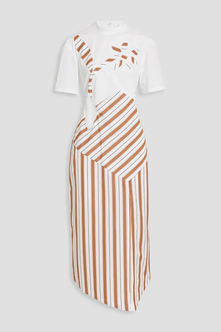 Cutout striped cotton-poplin midi dress