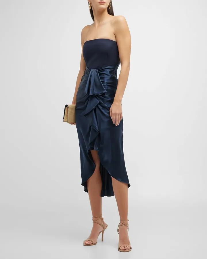 Georgiana Strapless Draped-Skirt Midi Dress