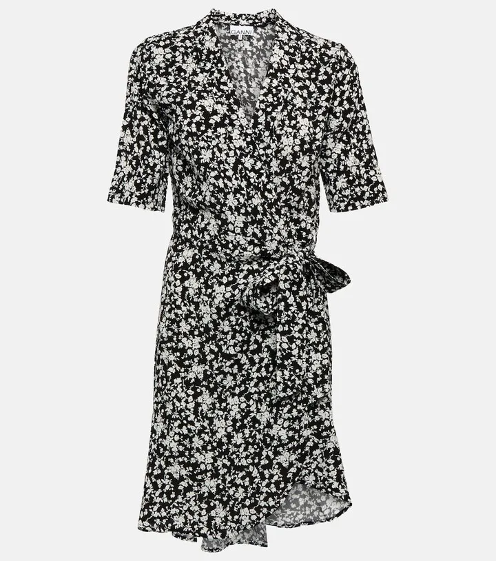 Floral crepe wrap minidress