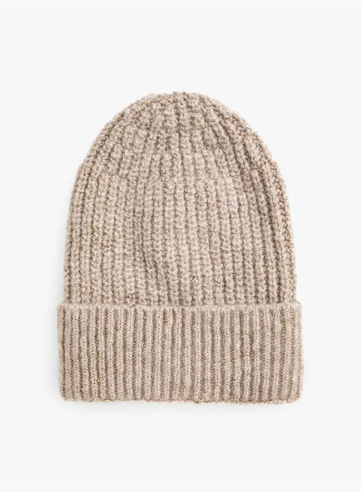 Knitted Ribbed Glitter Beanie