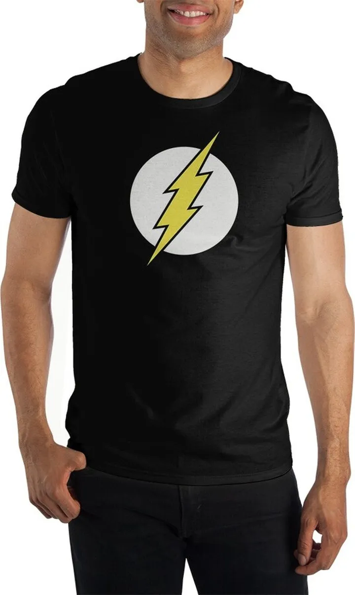 Mens DC Comic Book Superhero Flash Black Graphic Tee-S