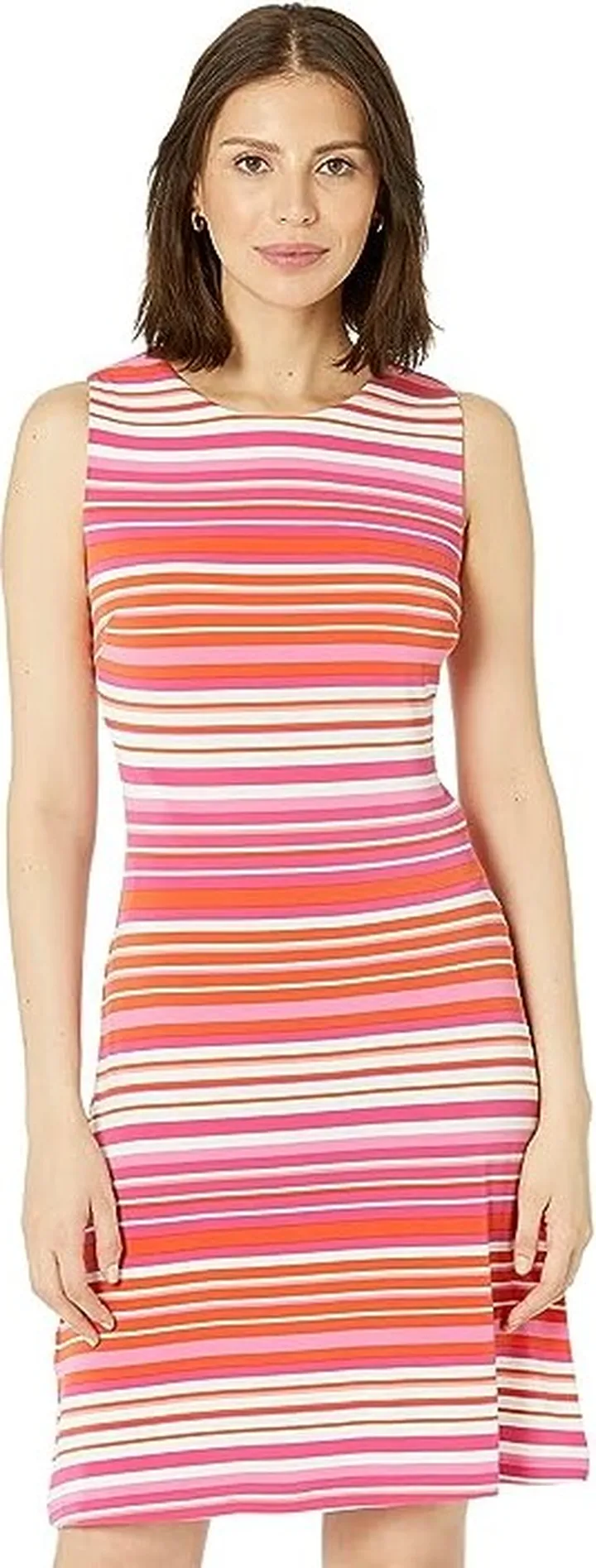 Tommy Hilfiger Sleeveless Stripe Dress (Hot Pink Multi) Women's Clothing