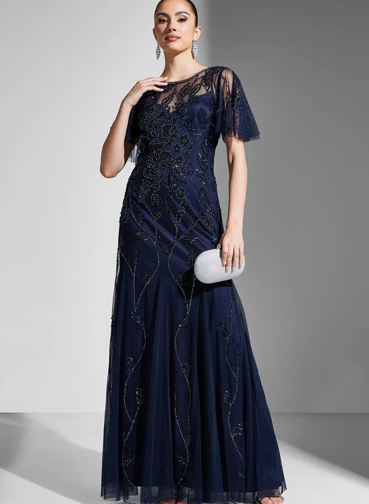 Flared Sleeve Tiered Shimmer Dress