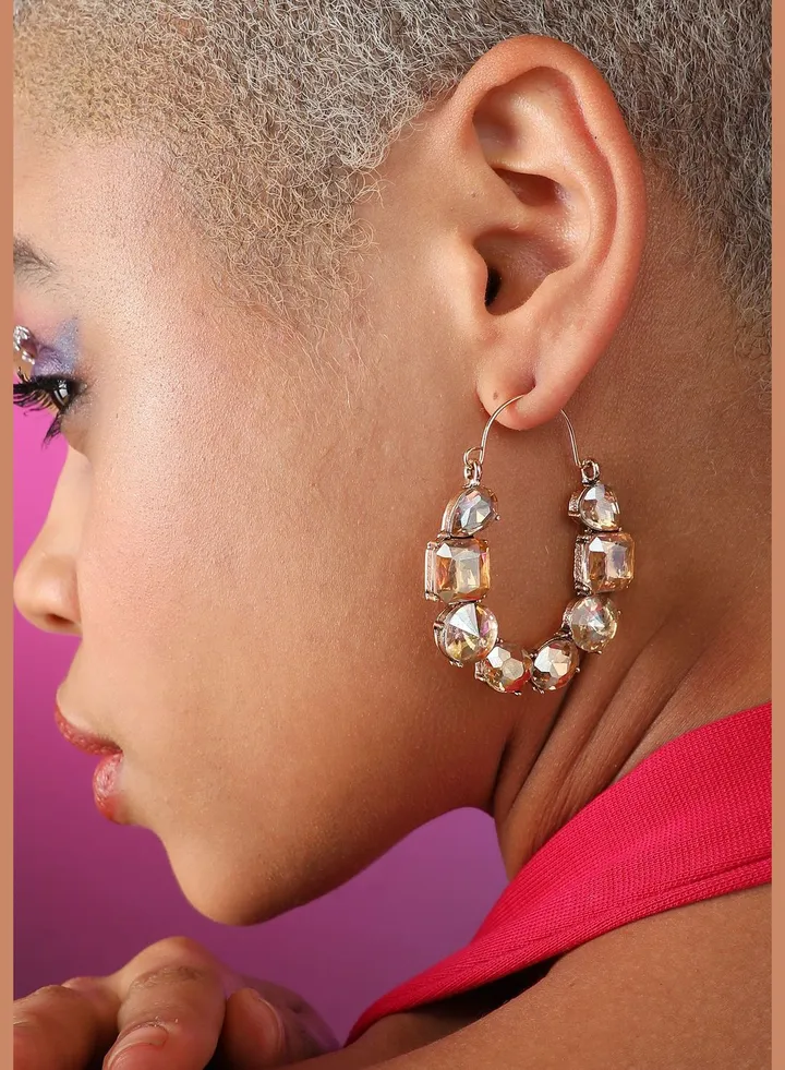 Gold Plated Designer Stone Casual Hoop Earring For Women