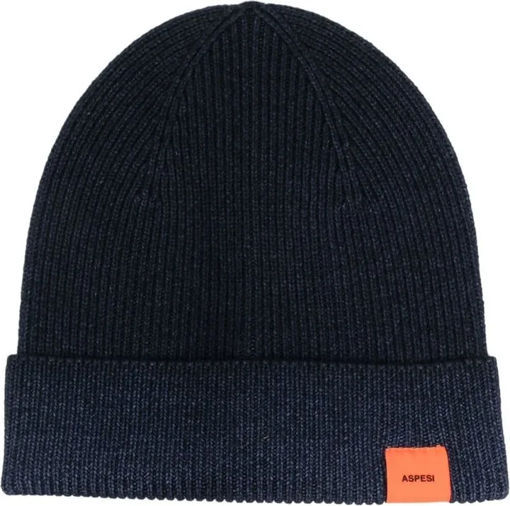 Logo Patch Ribbed Beanie