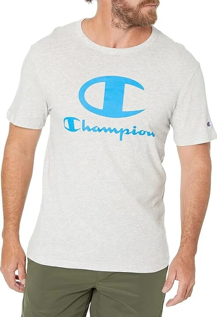 Champion Lightweight Short Sleeve Tee (Bleached Stone Cream Heather) Men's Clothing