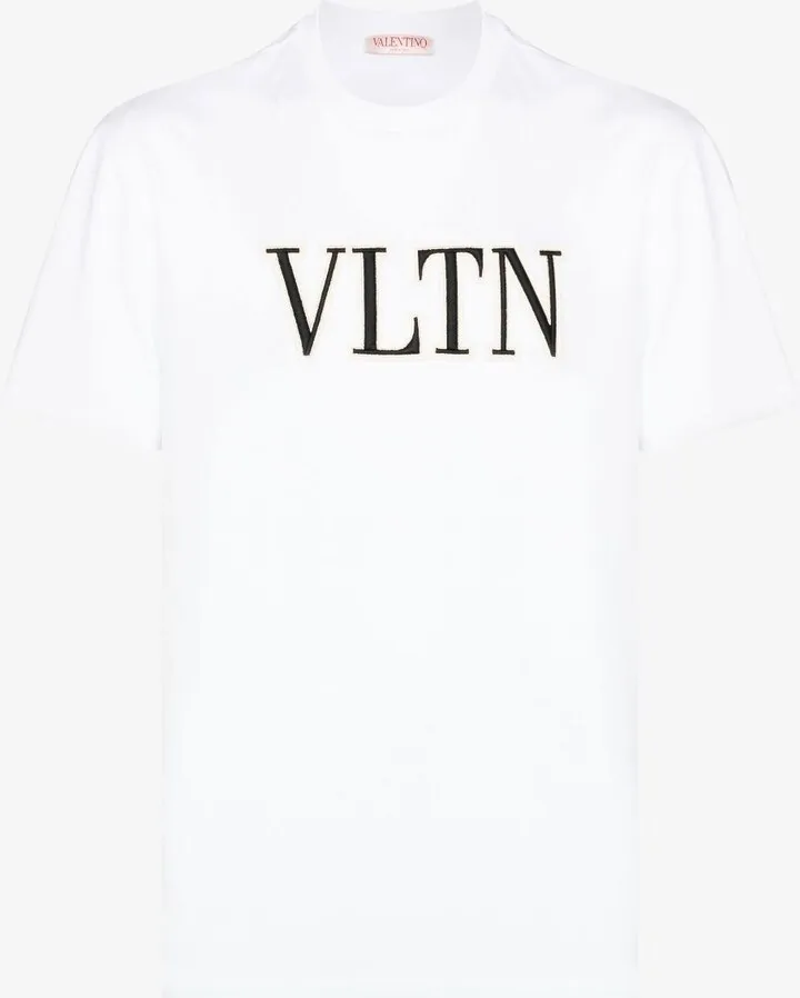 White VLTN Embroidered Cotton T-Shirt