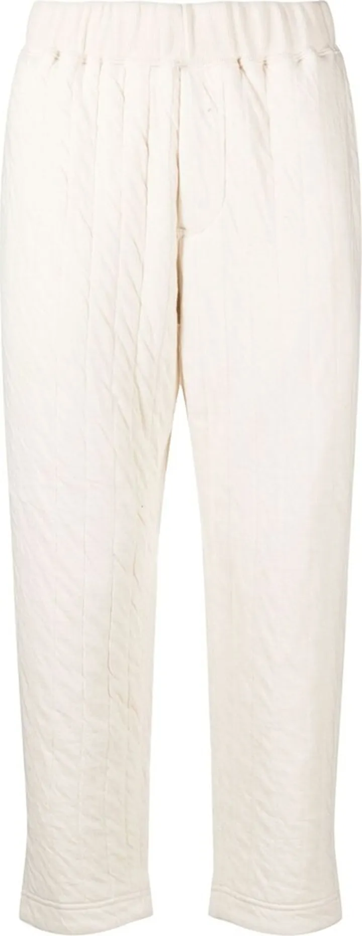 White Quilted Tapered Trousers