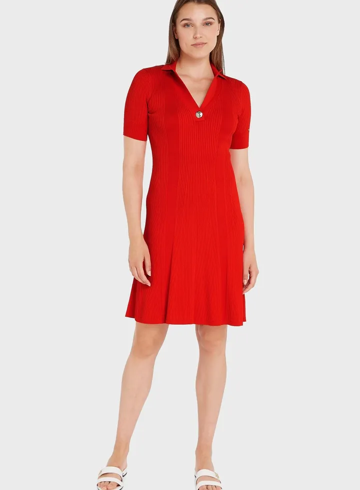 V-Neck Ribbed Dress