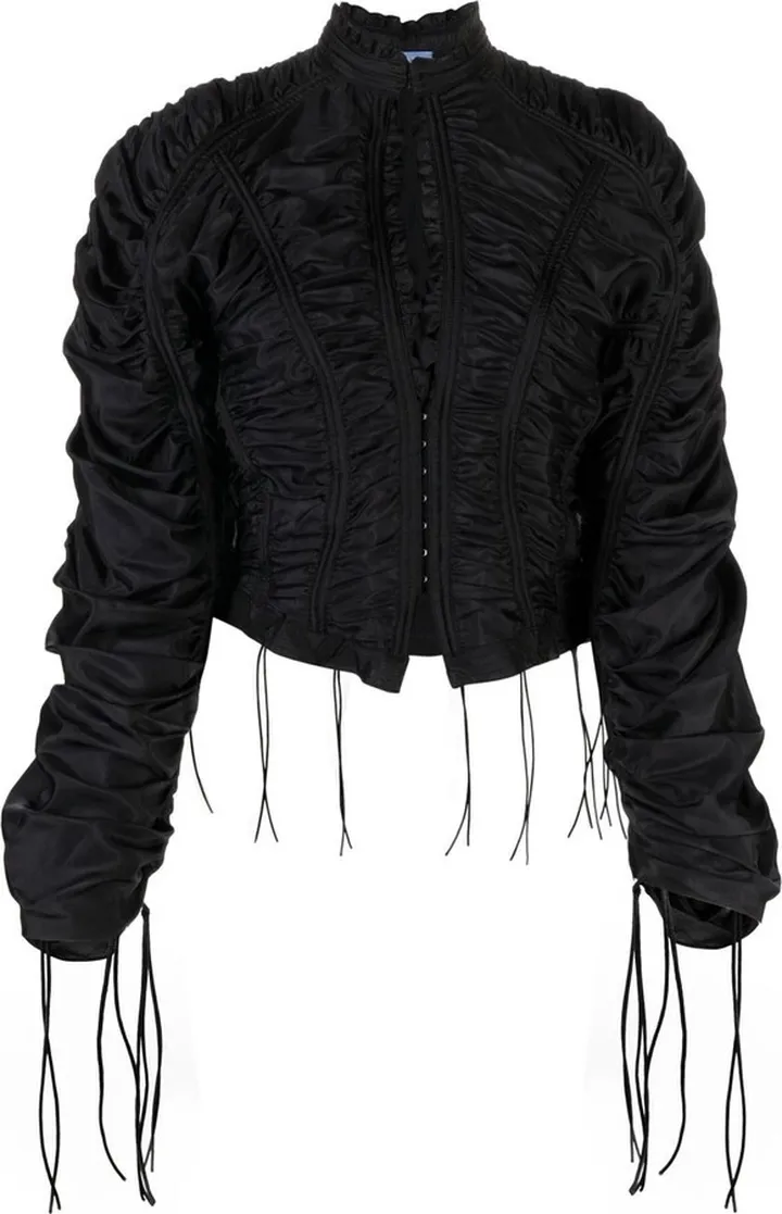 Gathered Drawstring-Embellished Bomber Jacket