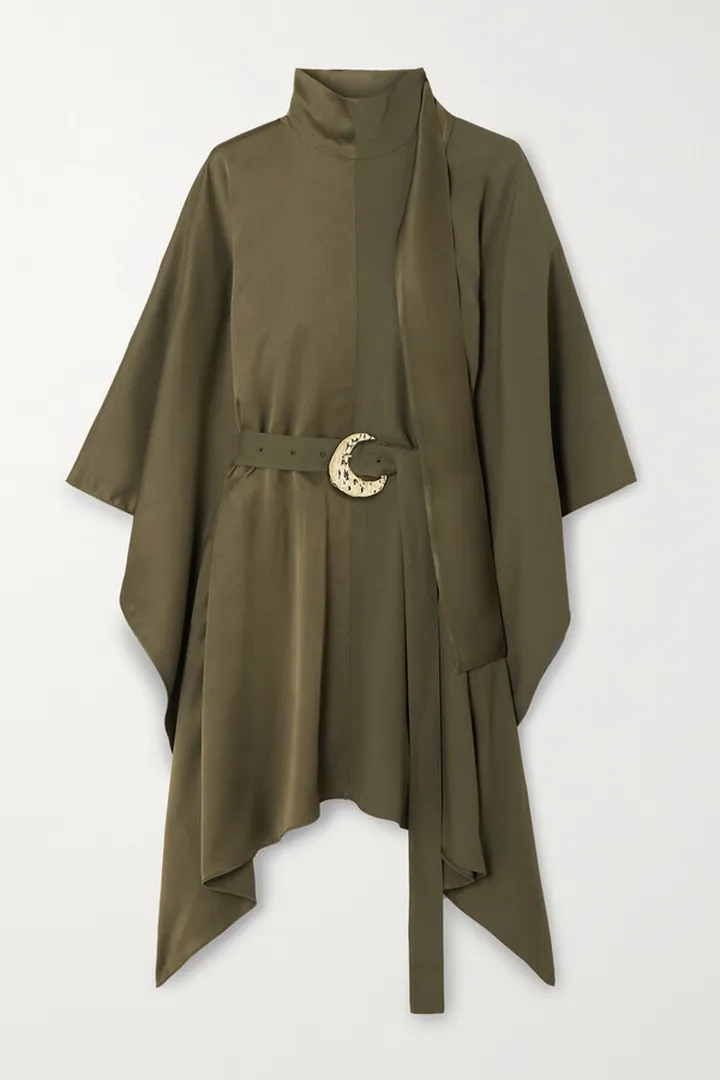 Taller Marmo - El Sol Belted Asymmetric Crepe Kaftan Dress - Green