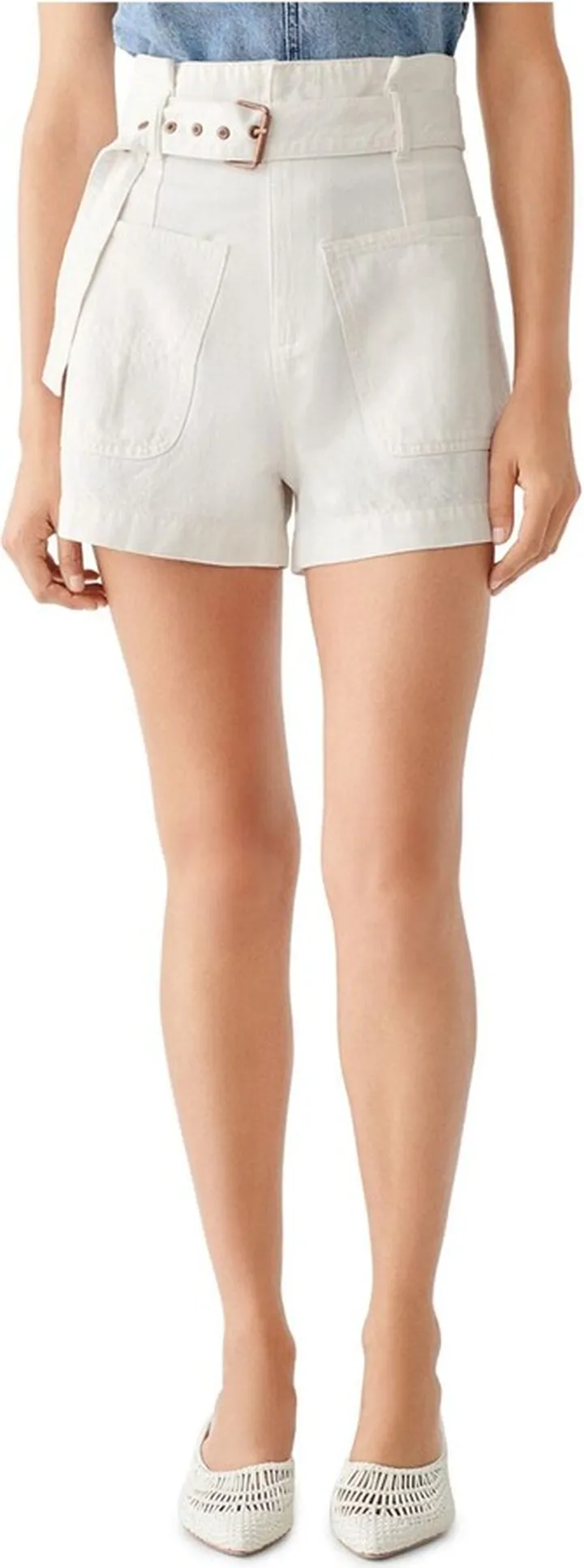 Womens Paperbag Belted Denim Shorts