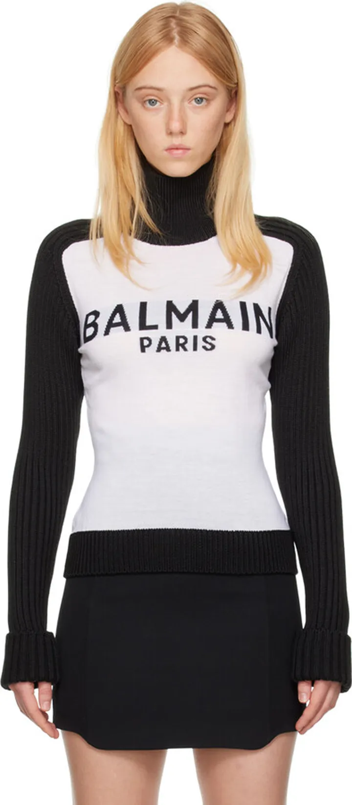 Balmain Black & White Paneled Turtleneck