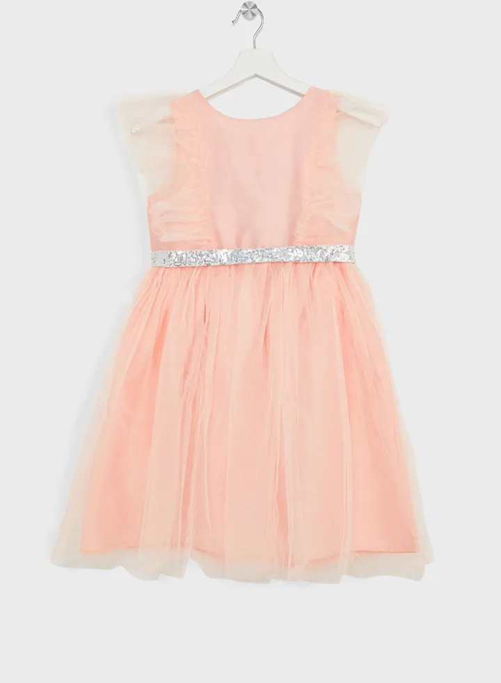 Girls Sleeveless Ruffle Tulle Evening Dress