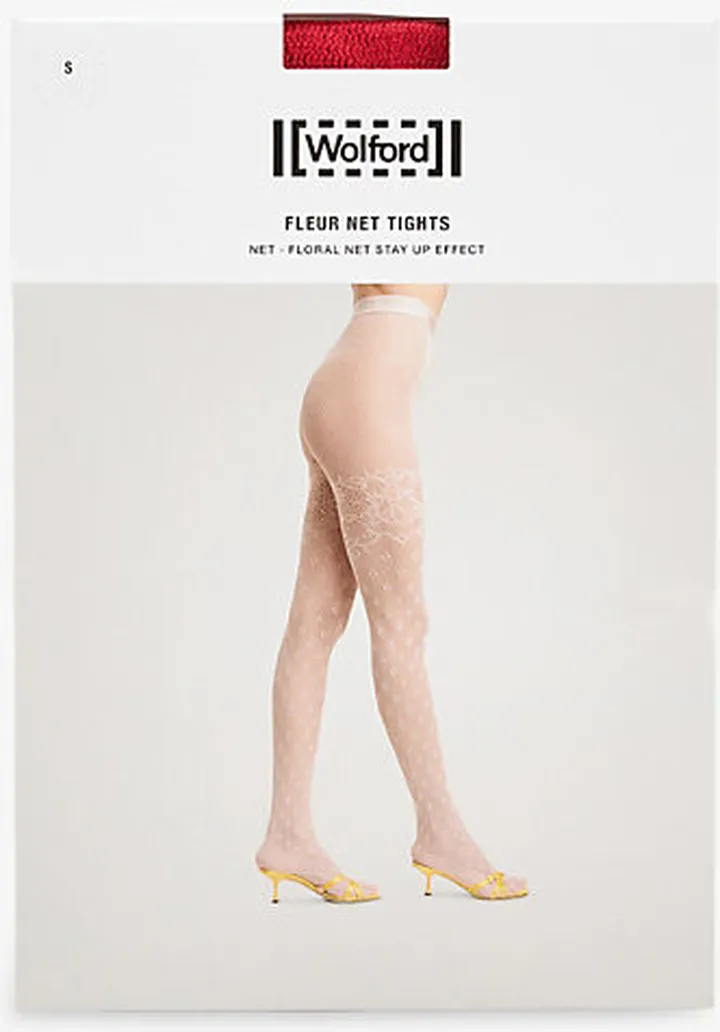 Womens Soft Cherry Fleur Floral-net Stretch-woven Tights