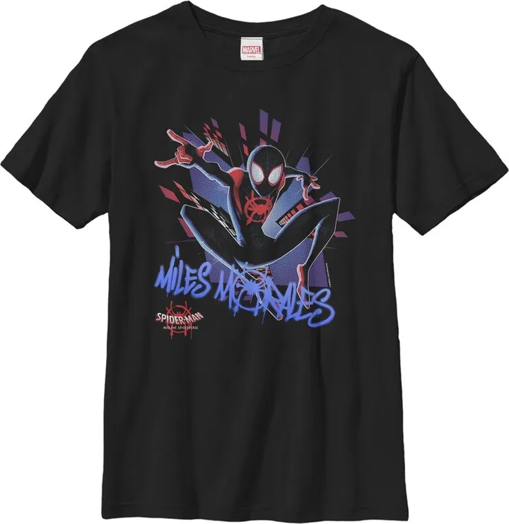 Boy's Marvel Spider-Man: Into the Spider-Verse Miles Graffiti T-Shirt - Black - Large