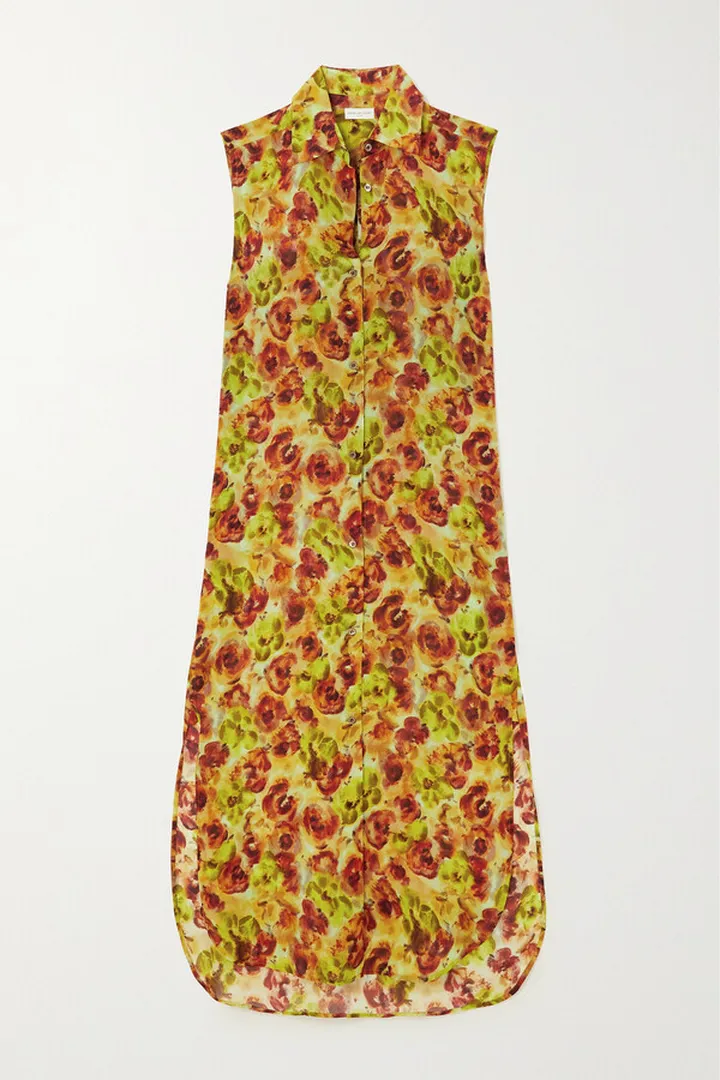 Dries Van Noten - Floral-print Chiffon Midi Shirt Dress - Yellow