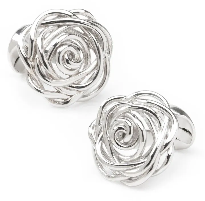 Sterling Silver Rose Cuff Links