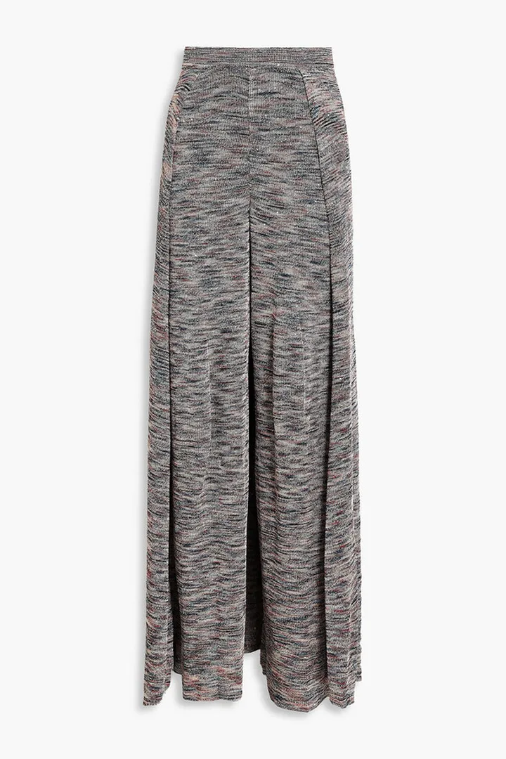 Layered sequin-embellished crochet-knit wide-leg pants