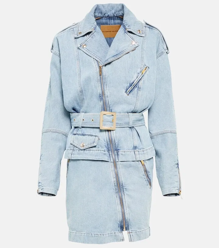 Asymmetric zipped denim minidress