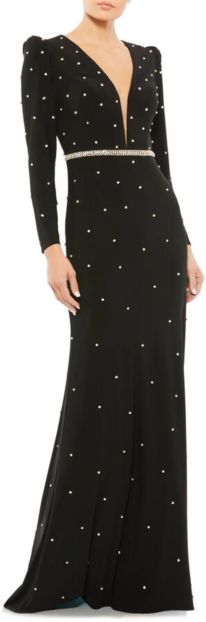 Crystal Detail Long Sleeve Column Gown