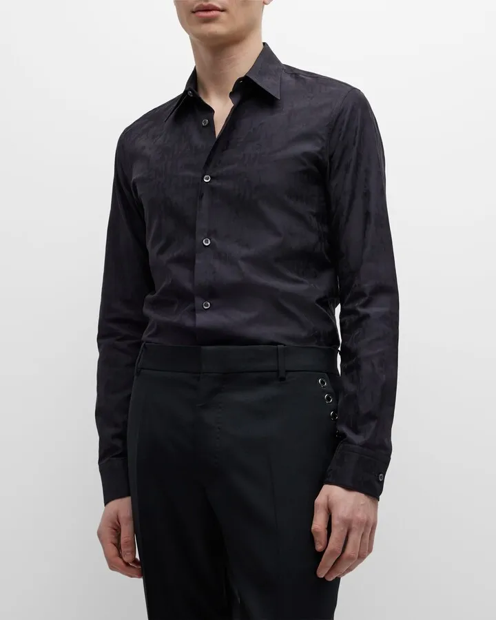 Men's Tonal Graffiti Jacquard Sport Shirt