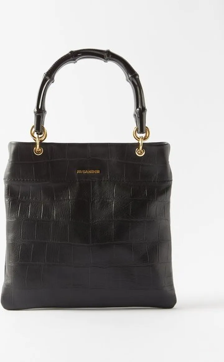 Bamboo-handle Croc-embossed Leather Tote Bag
