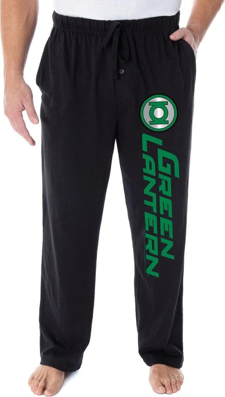 DC Comics Men's Green Lantern Logo Superhero Loungewear Sleep Pajama Pants (LG) Black